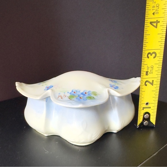 Antique RS Germany Trinket Dish Powder Jar Blue Flowers Hand Painted Signed M.S. - Picture 14 of 15